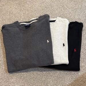 Ralph Lauren Trio of Crewneck Sweaters - Charcoal, Light Gray, Jet Black